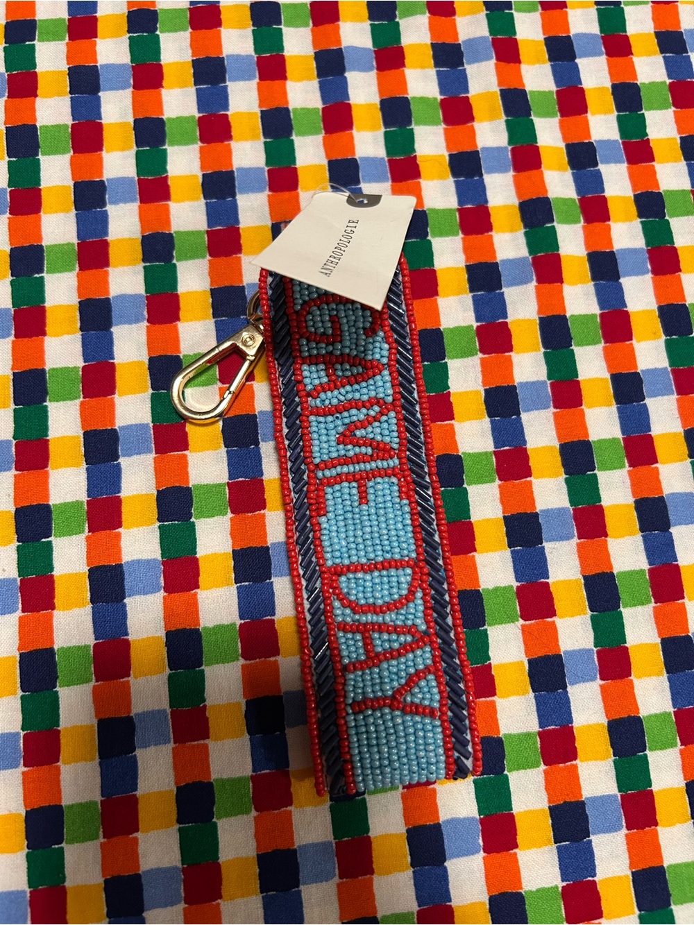 Anthropologie Beaded 'Game Day' Key Fob Strap in Blue and Red